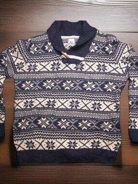 VTG Of All Threads Large Men's Shawl Collar Nordic Fair Isle Sweater